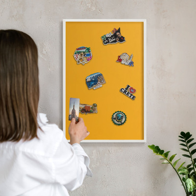 Decorative magnet board with a white frame Vivid orange