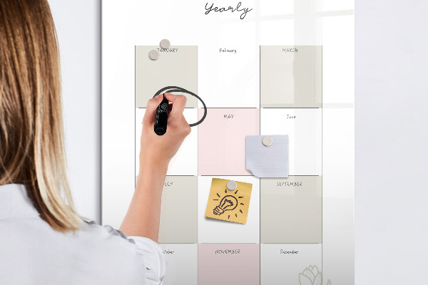 Dry erase board magnetic Annual planner with space for photos