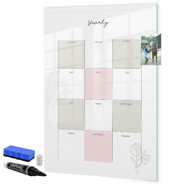 Dry erase board magnetic Annual planner with space for photos