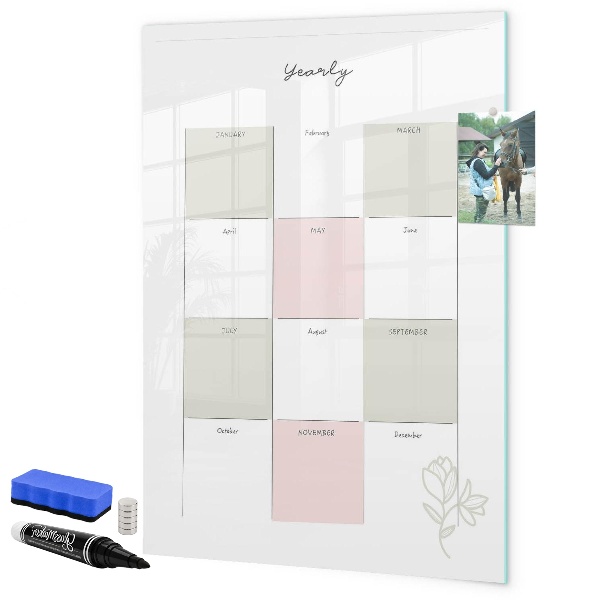 Dry erase board magnetic Annual planner with space for photos