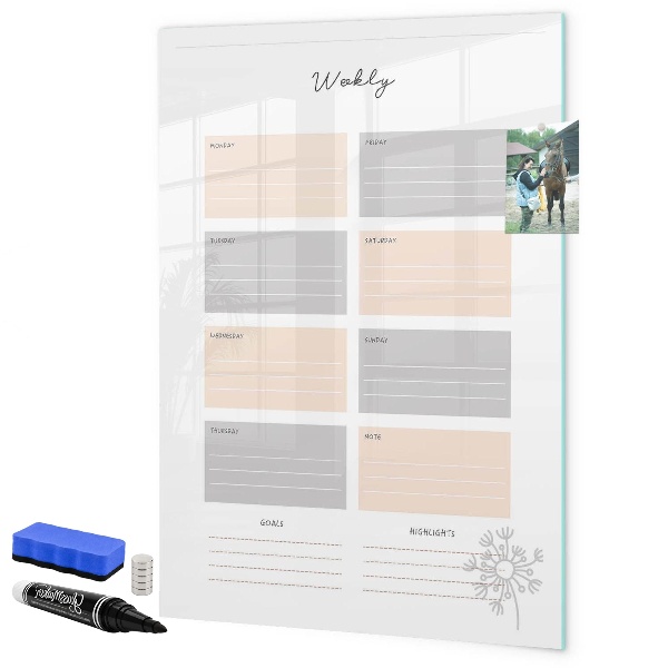Dry erase board magnetic Weekly planner with space for photos