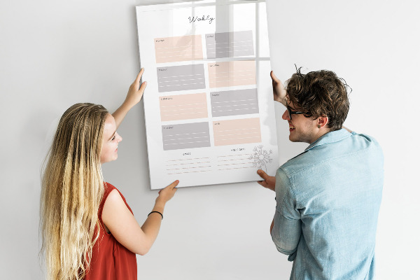 Dry erase board magnetic Weekly planner with space for photos