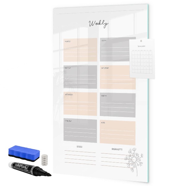 Dry erase board magnetic Weekly planner with space for photos