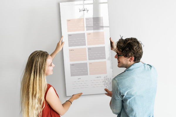 Dry erase board magnetic Weekly planner with space for photos