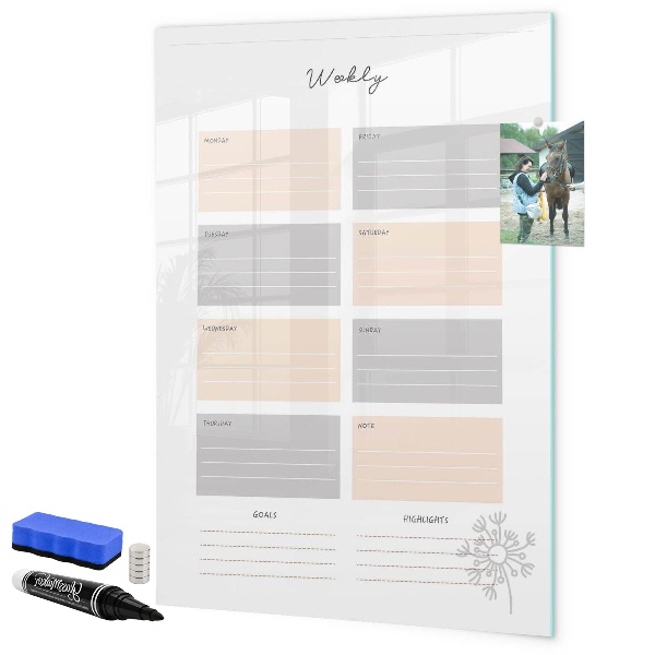 Dry erase board magnetic Weekly planner with space for photos
