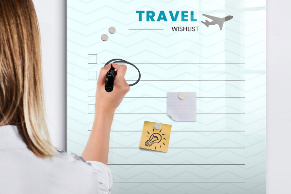 Magnetic dry erase board Travel Wish List with Inspiration