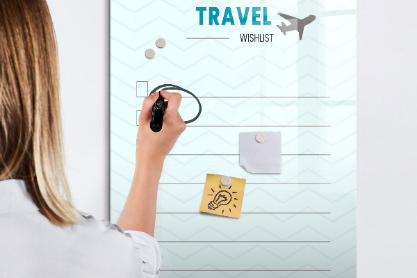 Magnetic dry erase board Travel Wish List with Inspiration