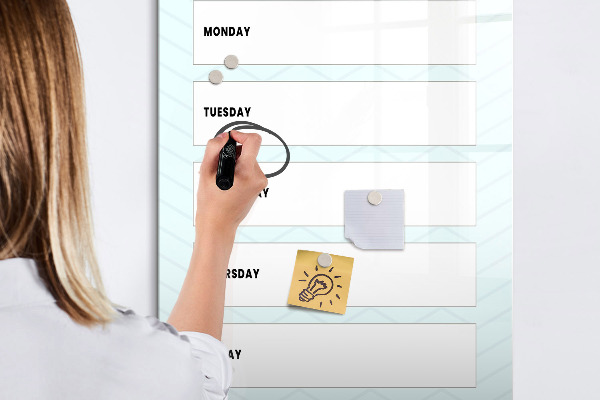 Dry erase board magnetic Weekly planner with space for photos