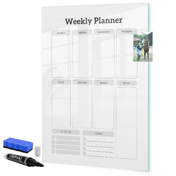 Dry erase board magnetic Weekly planner with space for photos