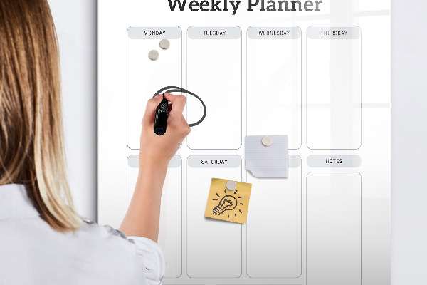 Dry erase board magnetic Weekly planner with space for photos