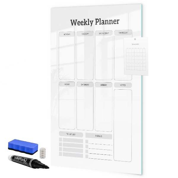 Dry erase board magnetic Weekly planner with space for photos