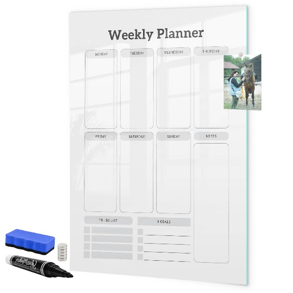 Dry erase board magnetic Weekly planner with space for photos