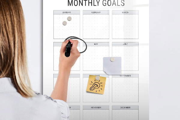 Magnetic dry erase board Planning monthly goals and tasks