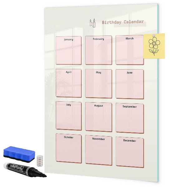 Magnetic dry erase board Birthday calendar with space for photos