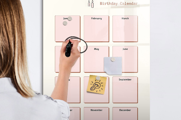 Magnetic dry erase board Birthday calendar with space for photos
