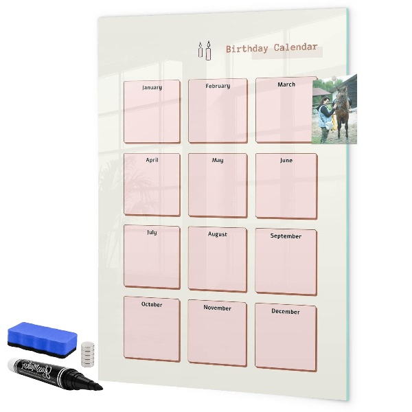 Magnetic dry erase board Birthday calendar with space for photos