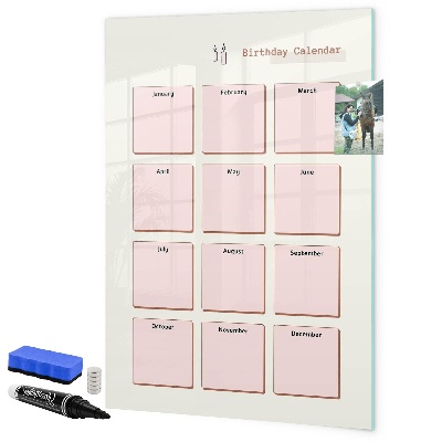 Magnetic dry erase board Birthday calendar with space for photos