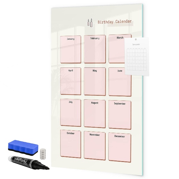 Magnetic dry erase board Birthday calendar with space for photos