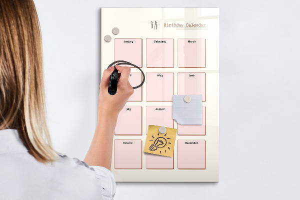 Magnetic dry erase board Birthday calendar with space for photos