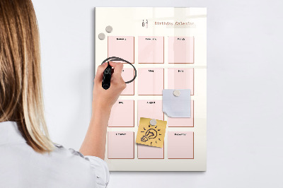 Magnetic dry erase board Birthday calendar with space for photos