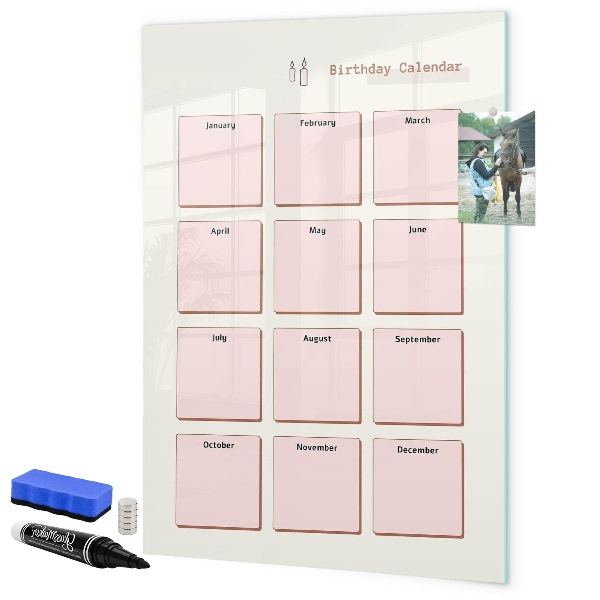 Magnetic dry erase board Birthday calendar with space for photos