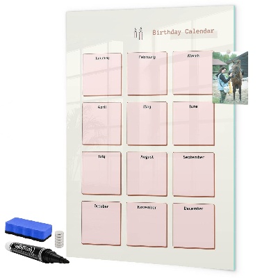 Magnetic dry erase board Birthday calendar with space for photos