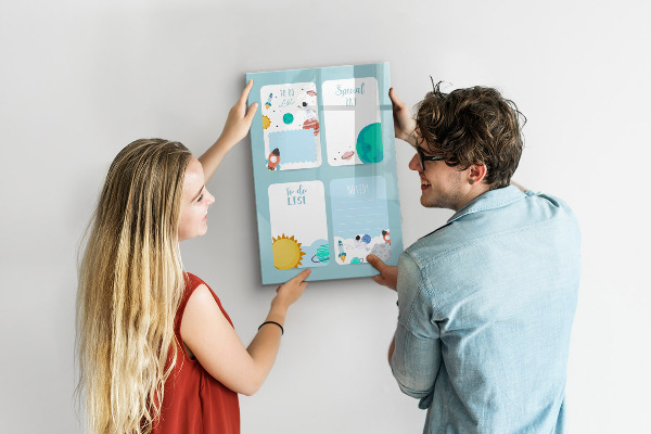 Dry erase board magnetic Planner with space for photos