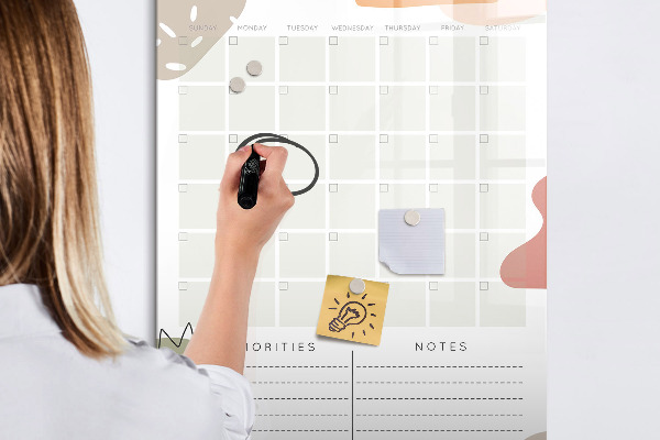 Magnetic dry erase board Monthly planner with space for photos