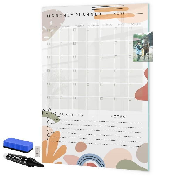 Magnetic dry erase board Monthly planner with space for photos