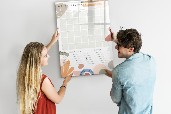 Magnetic dry erase board Monthly planner with space for photos