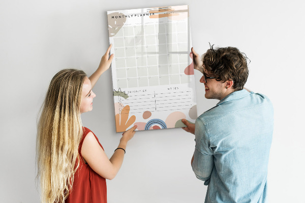 Magnetic dry erase board Monthly planner with space for photos
