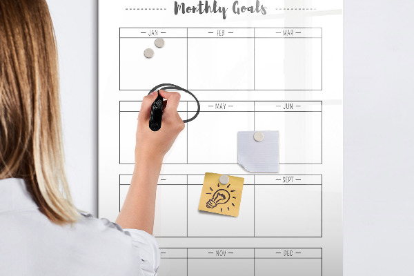 Magnetic dry erase board Monthly goals with the option to personalize