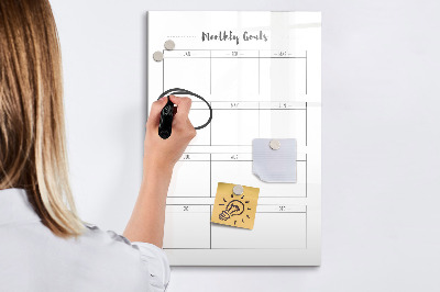 Magnetic dry erase board Monthly goals with the option to personalize