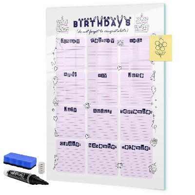 Dry erase board magnetic Birthday calendar with space for photos