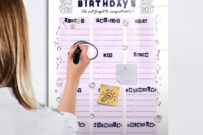 Dry erase board magnetic Birthday calendar with space for photos