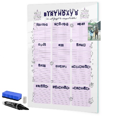 Dry erase board magnetic Birthday calendar with space for photos