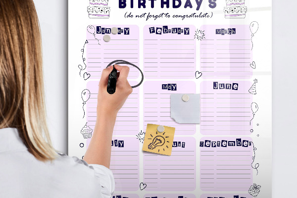 Dry erase board magnetic Birthday calendar with space for photos