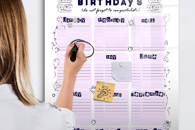 Dry erase board magnetic Birthday calendar with space for photos