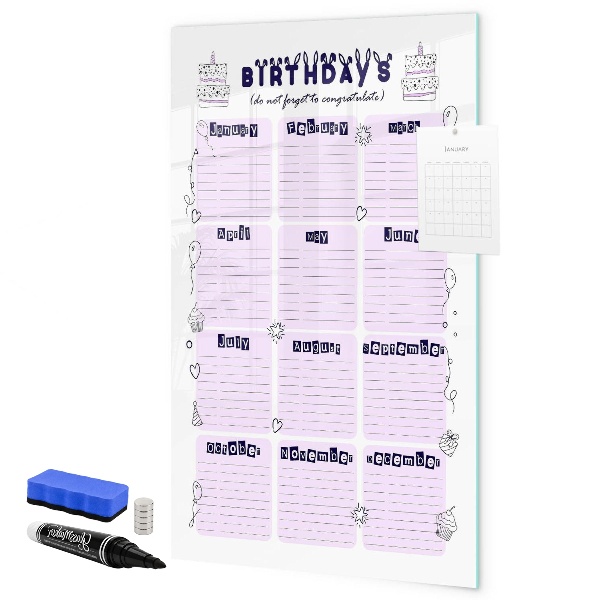 Dry erase board magnetic Birthday calendar with space for photos