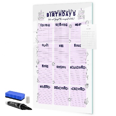 Dry erase board magnetic Birthday calendar with space for photos