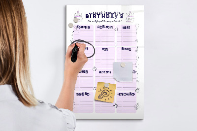 Dry erase board magnetic Birthday calendar with space for photos