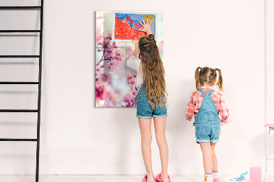 Magnetic dry erase board Floral motif with space for photos