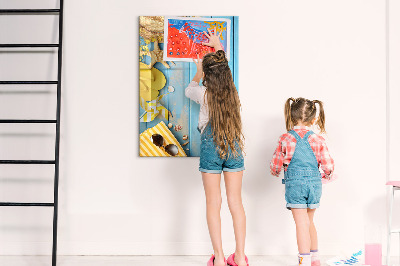 Dry erase board magnetic Summer memories on a blue background