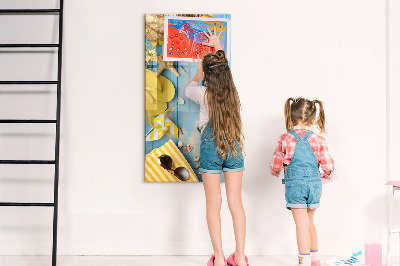 Dry erase board magnetic Summer memories on a blue background