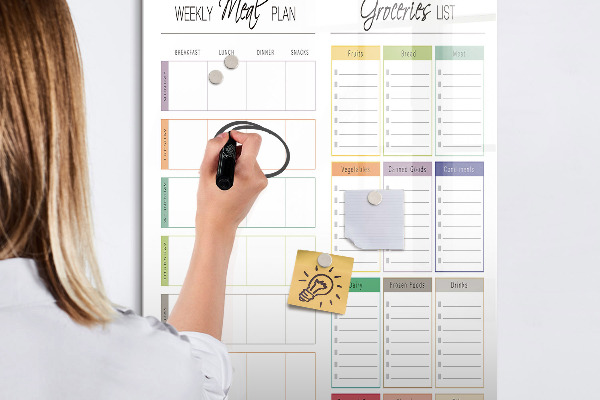 Magnetic dry erase board Weekly meal and shopping plan