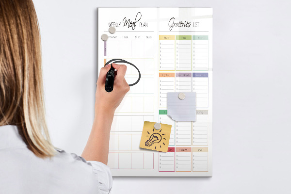 Magnetic dry erase board Weekly meal and shopping plan