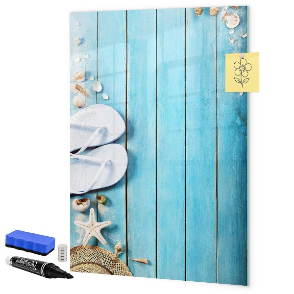 Dry erase board magnetic Summer memories on a blue background