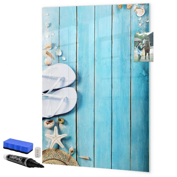 Dry erase board magnetic Summer memories on a blue background
