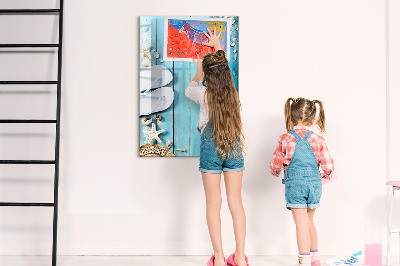 Dry erase board magnetic Summer memories on a blue background