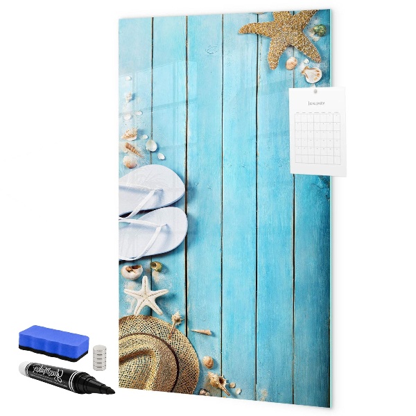 Dry erase board magnetic Summer memories on a blue background